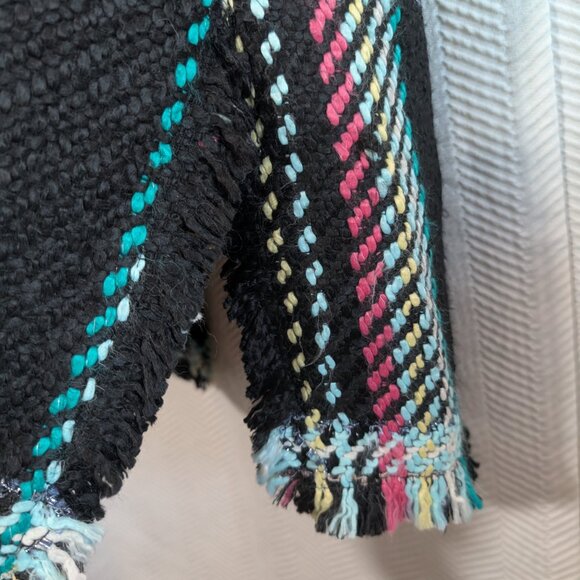 Luisa Spagnoli Italy Woven Knit Vest Black Multicolor Plaid Fringe Large IT 46 - Picture 15 of 15